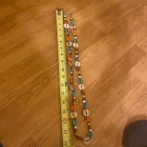 Earthy Boho Chic Statement Necklace Beaded Wood & Turquoise Tones